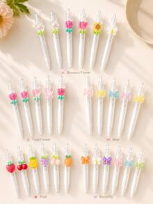 30/6/3/1pc Macaron Color Fruit Flower Butterfly Cute Pens, Japanese Style Cute High-Quality Plastic Retractable Round Barrel 3D Pendant Smooth Writing Stationery, Essential Back To School Gift For Girls And College Students - Multiple Styles - View 6
