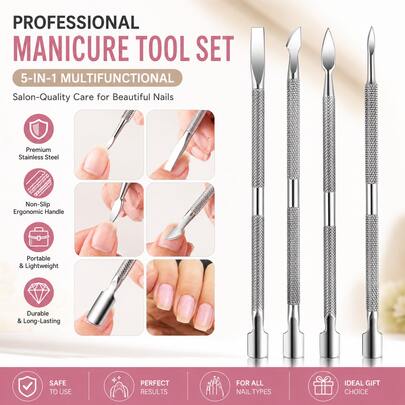 LUSLUKING 1/4pcs Dual-Ended Cuticle Pusher & Nail Tool With Storage Box - Professional Manicure/Pedicure Use, Cuticle Removal, Portable Travel Size, Suitable For Salon Use (Hands & Feet)