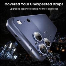 CASECOPS Blue Camera Screen Tempered Glass Protector, Compatible With IPhone 17 Pro Max/17 Pro, 9H Hardness, Matte Metallic Texture, Ultra-Thin Glass, With Diamond Decoration, Scratch-Resistant, Easy Installation, Anti-Glare, 3D Stereo, Full Screen Coverage Camera Protection, Suitable For Phone Cases - Blue - View 5