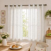 NOSBEI 2PCS/1PC Grommet Top Tier Sheer Window Curtain, Multi-Tone Green Vertical Stripe Light Permeable Drape, Lightweight Woven Texture Neutral Farmhouse Style For Bathroom Counter Window - Green - View 7