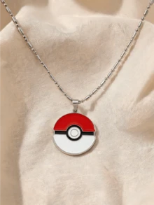 Miniso Pokemon Pokeball Pendant Necklace Silver Tone Beaded Chain 1Pc Sparkly Cute Lightweight Comfortable For Women Daily Cosplay Gift - Style1 - View 3