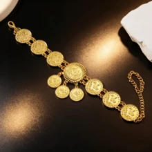 中東風金色腳鍊，刻花錢幣設計，海灘度假腳飾，舞蹈表演配件 - 查看 4