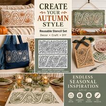 Autumn Pumpkin Taco Reusable Painting Stencils, Suitable For DIY Crafts, Thanksgiving, Halloween, Holiday Home Wall Decor, Scrapbooking, Porch Canvas Art, Vintage Scroll Vine Leaf Pattern Stencil Set, Holiday Celebration Handmade Supplies Art Projects - Sets - View 5