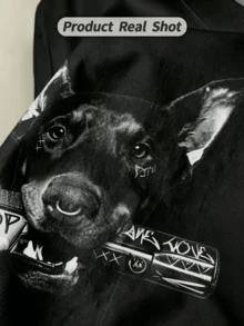 Chemise d'été décontractée pour hommes, col rond doux, manches courtes, imprimé graphique portrait artistique de Doberman Pinscher, convient pour le port quotidien. - Noir - Voir 2