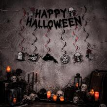 22 PCS Gothic-Style Birthday Party Decoration Banners Featuring Skull Black Strips With Vortex Patterns. Suitable For Death-Themed Events. My 20s Torn To My 20s, Emotional Horror Halloween Gothic Birthday Party Supplies. - View 5
