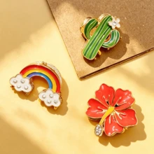 波西米亞風仙人掌彩虹花卉印花紋理鋅合金夏季飾品 - 彩虹髮爪 - 查看 3