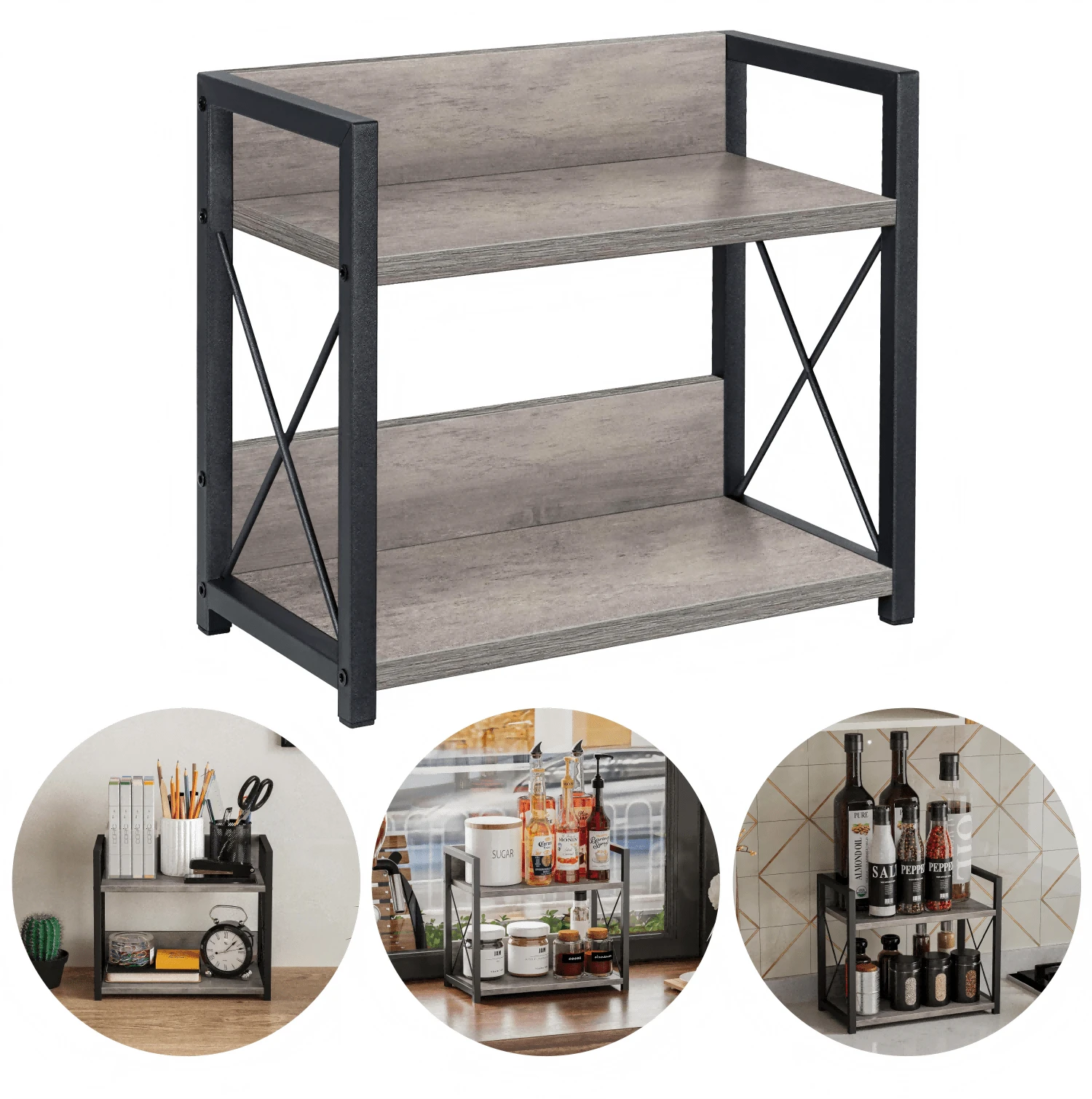 Countertop Shelf Organizer, Coffee Bar Accessories, Spice Rack, Coffee Countertop Shelf, 2-Tier Coffee Organizer Station For Cups, Glasses, Creamer And Syrup (Brown) - 灰色 - 查看 1