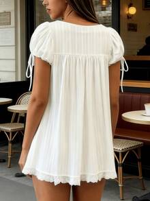 Short Sleeve Maternity Dress For Women Square Neck A-Line Mini Ruffled Dresses For Daily Shopping Office Travel - White - View 8