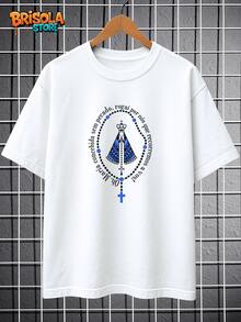 Camiseta Católica Terço Nossa Senhora Mãe de Deus Jesus Cristo Salvador Fé Cristã Unissex 100% Algodão Camisa Premium Lançamento Várias Cores Masculino Feminina Envio Imediato | Plus Size - Branco - Visão 1