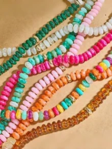 1pc Pink Resin Beaded Necklace, Fashion Minimalist Bohemian Style Choker Necklace, Suitable For Women's Daily Wear And Vacation - Pink - View 2
