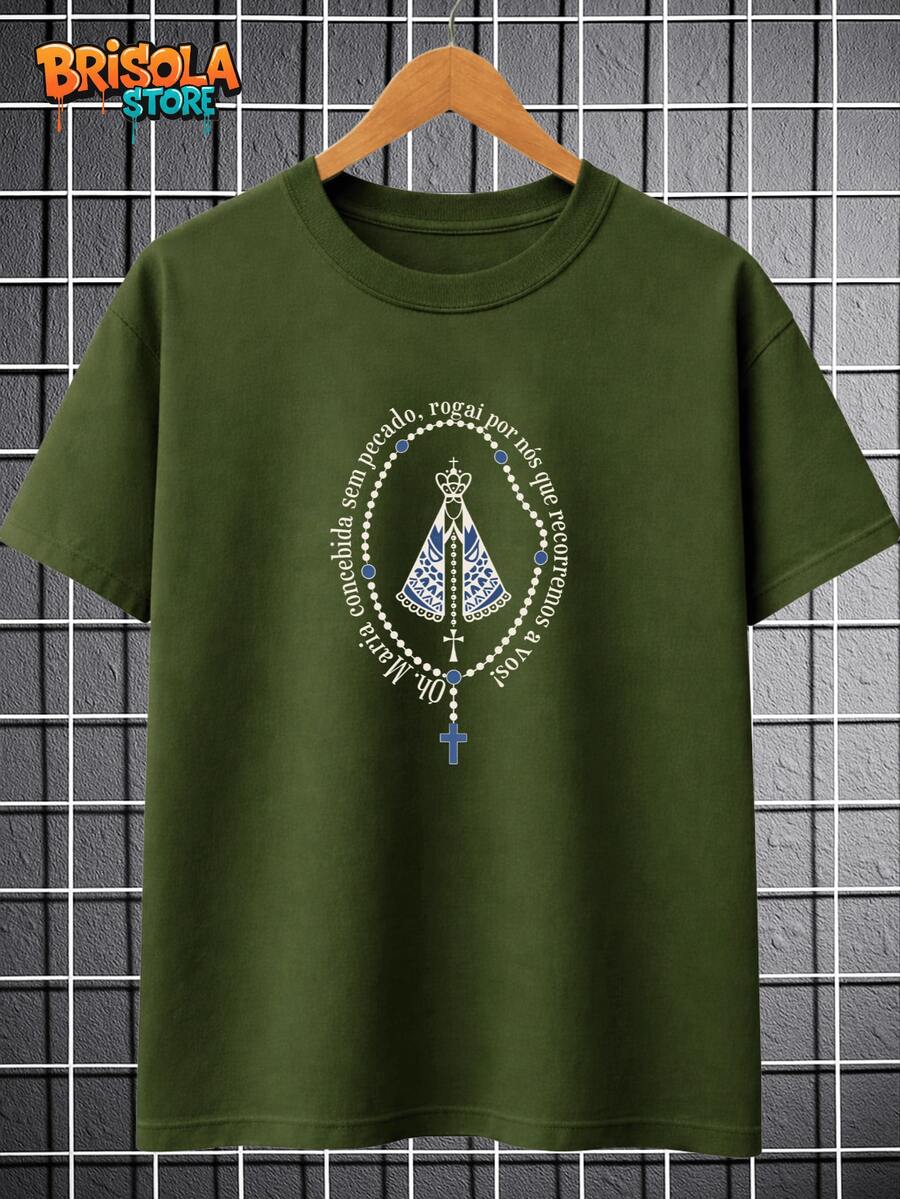 Catholic T-Shirt Rosary Our Lady Mother Of God Jesus Christ Savior Christian Faith Unisex 100% Cotton Premium Shirt New Release Various Colors Men's Women's Immediate Shipping | Plus Size - 軍綠色 - 查看 1