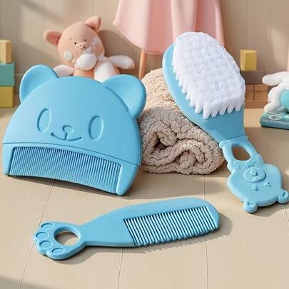 3pcs Cute Cartoon Bear Hair Combs, Portable Bangs & Stray Hair Comb For Baby, Travel-Friendly Pocket Comb