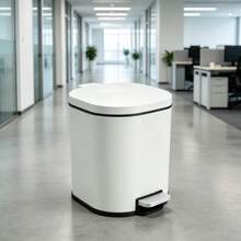 6L Rectangular Pedal Trash Bin, 410 Stainless Steel Bin With Thick Soft Close Lid And PP Base, Single Bucket - White - View 2