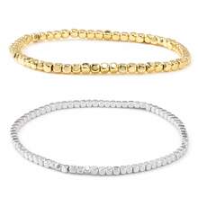 2pcs Women's Black Tourmaline Square Bead 18K Gold Plated Elastic Bracelet Set, Elegant For Daily Wear - Multicolor - View 6