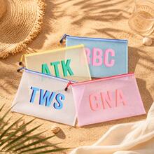 Customized Fabric Personalized Beach Bag - Personalized Letters Summer Makeup Storage Bag, Waterproof Pool Travel Storage Bag, Suitable For Vacations - Multicolor - View 2