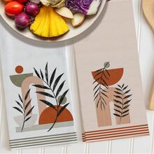 2件裝極簡日常幾何波希米亞植物線條圖案廚房毛巾，柔軟聚酯纖維抹布，適用於廚房裝飾、廚房清潔、節日派對裝飾、廚房浴室用品家居必需品、家居裝飾、喬遷禮物 - 彩色 - 查看 7