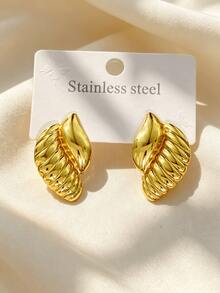 Gold Stainless Steel Earrings Set, Gold Enamel Red Sunflower Flower Pearl Earrings, Elegant Seashell, Petal Texture Floral Jewelry, Beach Earrings, Suitable For Daily Commute, Party, Wedding, Different Occasions Jewelry Accessories - Multicolor - View 3
