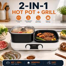 AORAN Multi-Function Electric Grill & Hot Pot, Korean BBQ Grill With Dual Temperature Control, Nonstick Smokeless Indoor Grill, Electric Skillet Combo For Steak, Burgers, Bacon, Seafood & Hot Pot, Fast Heating, Family Party Cooker - US B Type Plug(110-127V) - View 2