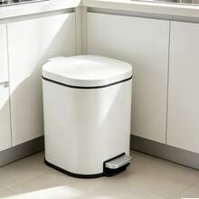 6L Rectangular Pedal Trash Bin, 410 Stainless Steel Bin With Thick Soft Close Lid And PP Base, Single Bucket - White - View 1