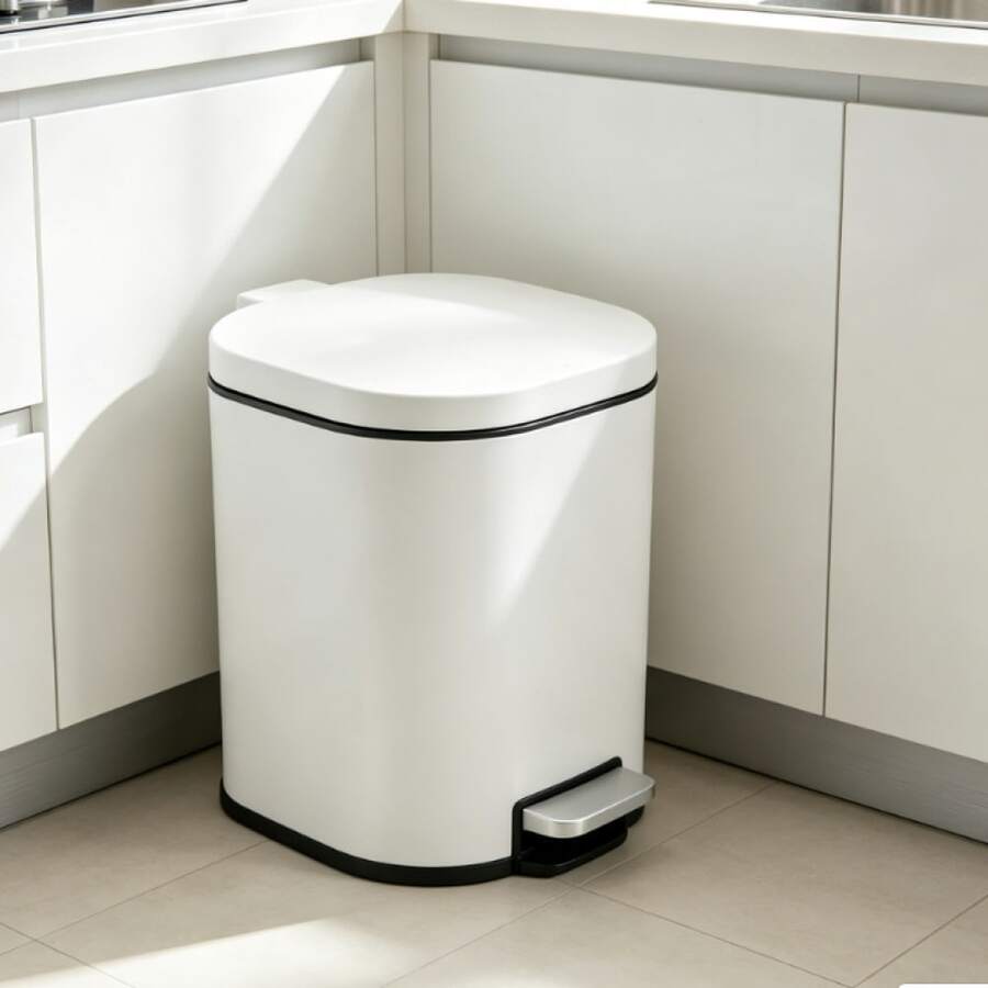 6L Rectangular Pedal Trash Bin, 410 Stainless Steel Bin With Thick Soft Close Lid And PP Base, Single Bucket - White - View 1