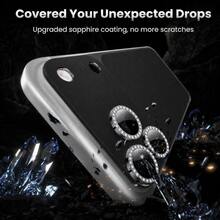 CASECOPS 黑色相機螢幕鋼化玻璃保護貼，相容 iPhone 17 Pro Max/17 Pro，9H 硬度，霧面金屬質感，超薄玻璃，附鑽飾裝飾，防刮耐磨，易於安裝，防眩光，3D 立體，全螢幕覆蓋相機保護，相容手機殼 - 黑色 - 查看 5