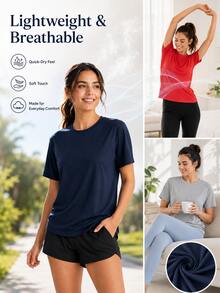 OKP 5pcs Large-Sized Multi-Color T-Shirts, Sporty And Casual Women's Wear, With A Simple And Elegant Style,Suitable For Daily Exercise, Running, Cycling - 彩色 - 查看 3
