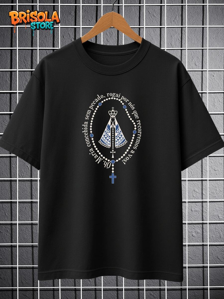 Catholic T-Shirt Rosary Our Lady Mother Of God Jesus Christ Savior Christian Faith Unisex 100% Cotton Premium Shirt New Release Various Colors Men's Women's Immediate Shipping | Plus Size - 黑色 - 查看 1