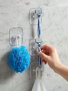 2/4 piezas Soporte de doble gancho transparente para maquinillas de afeitar, estante de almacenamiento de maquinillas de afeitar de montaje en pared autoadhesivo resistente, ganchos transparentes impermeables, perfecto para almacenar maquinillas de afeitar desechables y manuales - Multicolor - Ver 4