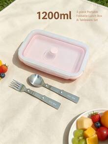 Collapsible Silicone Lunch Box Set With Lid, Food Storage Container, Collapsible Stainless Steel Utensils, Reusable, Portable, Suitable For Picnic, Camping, Office, School, Adult And Children Travel, Utensil Set, Collapsible Portable Lunch Box/Utensils, Fork, Spoon, Bento Box, Back To School Season - Multicolor - View 16