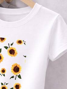 Playera Casual Mujer Estampado Integra Flores Girasoles Estética Soleada Radiante Look Vital Primavera Verano - Blanco - Ver 2
