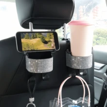 1件裝新款水鑽多功能汽車座椅收納袋，附杯架、2合1車用掛鉤，易安裝，耐用ABS材質，方便攜帶 - 鑲鑽收納杯架 - 查看 1