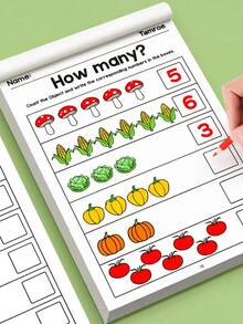 1pc Number Practice Workbook, Designed For Tracking, Writing And Recognizing Numbers. Includes Illustrations, Number Coloring, Stroke Practice And Grip Exercises For Easy Identification By Parents Or Preschool Teachers. Suitable For Home Early Childhood Number Cognition, School Teaching, And Also Belongs To Student Stationery, Back To School Supplies - Multicolor - View 6