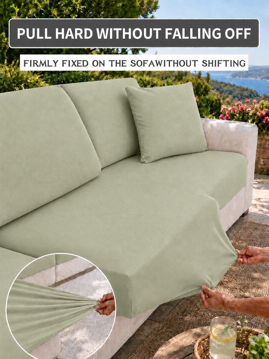 1pc Solid Color Milk Silk Sofa Seat Cushion Cover, High Elasticity Dust-Proof Stain-Resistant Removable Washable All-Season Sofa Cover, Suitable For Outdoor Wicker Modular Sofa, Single Piece Sold Not Set Sofa Seat Cushion Protector - Light Matcha - View 1