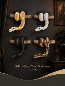 1pc Ball Python Wall Sculpture, Symbol Of Strength And Prosperity, Gothic Style Snake Decor, Realistic Wooden Statue, Handmade Gift For Reptile Lovers, Lifelike Texture - Multicolor - View 7