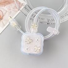 Elegant Gemstone Butterfly Design Protective Case Compatible With Apple 40W Charger, For IPhone 17 Pro Max/15, Data Cable Protector 16 - Clear - View 1