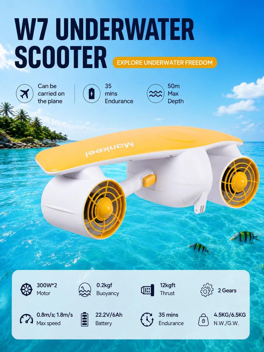 Mankeel 1.8 M/S Fast Underwater Glider With Twin Motors (300 W), 35-Minute Runtime, Hand-Operated Underwater Propulsion For Snorkeling On The Beach - Yellow - View 1