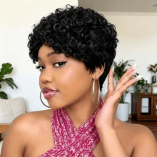 Short Pixie Cut Human Hair Wigs Two Tone Ombre Curly Wigs For Women, Full Machine Made Short Hair Wig Daily Wear - Multicolor - View 5