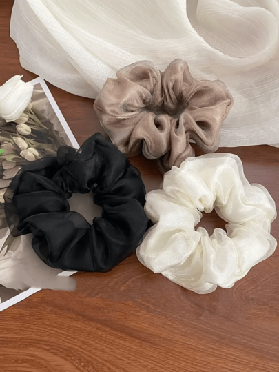 Large Organza Silk Chiffon Hair Scrunchie, Vintage Elastic Ponytail Hair Band, French Style Hair Hoop For Women, Summer Hair Accessory