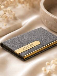 Personalized Fabric Texture Business Card Holder, Metal Gold/Silver Ultra-Thin Pocket Card Case, Custom Engraved Name Business Card Organizer, Professional Office Card Holder For Men And Women, Gift - Fabric Business Card Holder - View 4