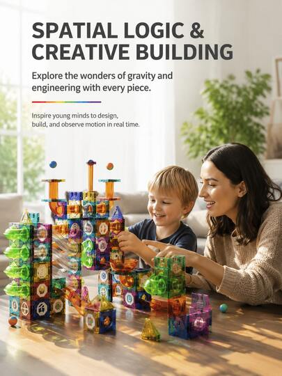 73/94pcs Colorful Magnetic Tiles Ball Track Building Blocks DIY Assembly Slide Pipe Puzzle Toy STEM Early Learning Brain Training Prop For Kids 3+ Boys Girls Stress Relief Creative Construction Game Summer Birthday Holiday Back To School Gift (Some Accessories And Colors And Stickers Are Random)