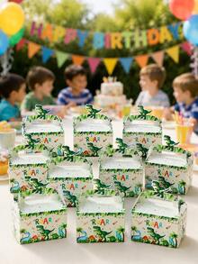 2/12/24pcs Dinosaur Party Favor Boxes With Handles, Roaring Birthday Snack Boxes, Cartoon Jungle Candy Gift Boxes, Suitable For Boys Children Birthday Party, Safari Party Supplies - Cute Dinosaur Gift Box - View 1
