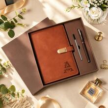 Customized A5 Size PU Leather Notebook Diary Set, Can Customize Name/Letter/Logo, Refillable, Magnetic Buckle, High-End Stationery Gift Box, Suitable For Men And Women - Oval Metal Button Book - View 2
