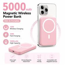 Magnetic Portable Charger 5000mAh Wireless Power Bank, 15W Fast Wireless Charging And 20W PD Type-C Input Output Battery Pack, Midnight Black Equipped With 32 Class Super Strong Adsorption Magnets, Ultra Thin Lightweight One-Second-Snap Charging Attachment That Fits Any Phone Case, Compatible With IPhone 14 13 12 Pro Max Plus Mini Series, Back To School Stationery, College M - 1PC - View 2
