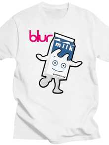 Envase de leche antropomorfo que baila alegre representa la icónica portada musical de la famosa banda Blur en esta cómoda camiseta de hombre - Blanco - Ver 1