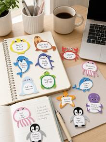 12/1 Strong Adhesive Sticky Notes, Printed With Cartoon Marine Animals, Suitable For Office Learning, Student Daily Notes, Diary And Scrapbooking. Desk Accessories, Office, School Supplies, Teacher Supplies, Classroom - one-size - View 1