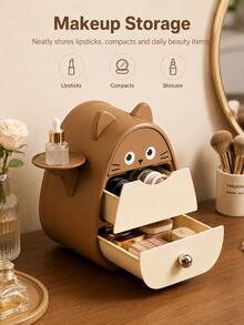 Cute Desktop Organizer With Drawer And Side Tray, Multi-Functional Storage Container For Cosmetics, Stationery And Small Items, Suitable For Room Decor - Multicolor - View 9