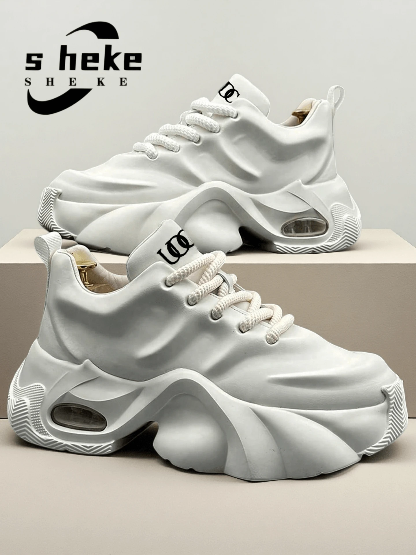 Size Tip (Runs Large By One Size) Due To Different Production Batches, There May Be Some Color Differences. Unisex Sports Shoes New Autumn/Winter 2026 Thin Comfortable Air Cushion High Heel Height-Increasing Thick Sole Casual Shoes, Chunky Sneakers, Elegant Durable Original Punk Style Niche Design Korean Shoes, All-Season White Sneakers