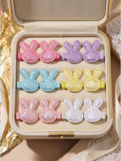 12Pcs Baby Soft Glitter Bunny Hair Clips, Fabric Wrapped Non-Slip, Summer 2026 New, Perfect For Back To School, Wedding, Party & Newborn Gift