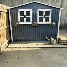 6x9 FT Outdoor Metal Storage Shed With Window And Flower Rack, Lockable Double Doors Tool Shed, Waterproof Weatherproof Garden Shed For Backyard Patio, Coal Gray - Coal Gray + Metal + Garden & Outdoor1 - View 8