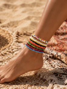3/10/30/100 piezas/Set de tobilleras elásticas de estilo bohemio, colores y estilos aleatorios, versátiles y exquisitas, adecuadas para hombres y mujeres, uso diario, hermosas joyas de playa, regalo de moda personalizado, adecuadas para ropa diaria, perfectas para fiestas y ocasiones especiales, regalo de vacaciones, accesorio multifuncional casual y de vacaciones para mujeres - Multicolor - Ver 8